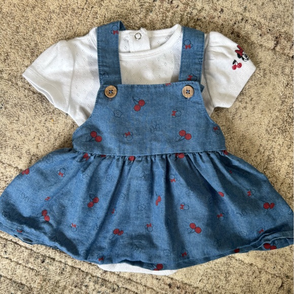 Disney Other - Disney Blue Cherry Print Minnie Mouse Dress with White Bodysuit